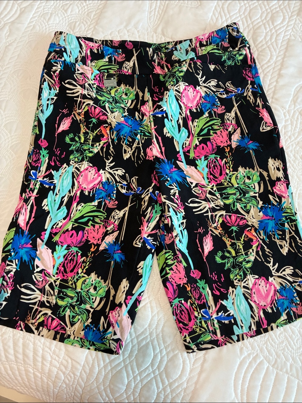 Lulu-B Floral Print on Black Pull-On Shorts